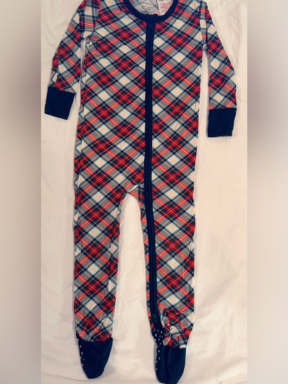 Posh Peanut Bamboo festive plaid one piece romper sz 18-24 months EUC